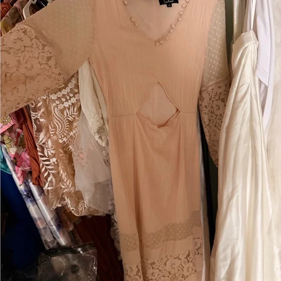 Lulu's Dusty Blush Lace-Detail Long Sleeve Midi Dress - Picture 3 of 3